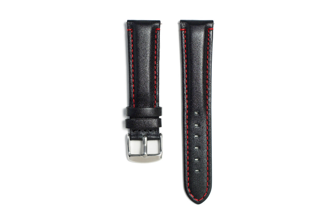 Concorde Black Glazed  Burgundy Stitching Watch Strap
