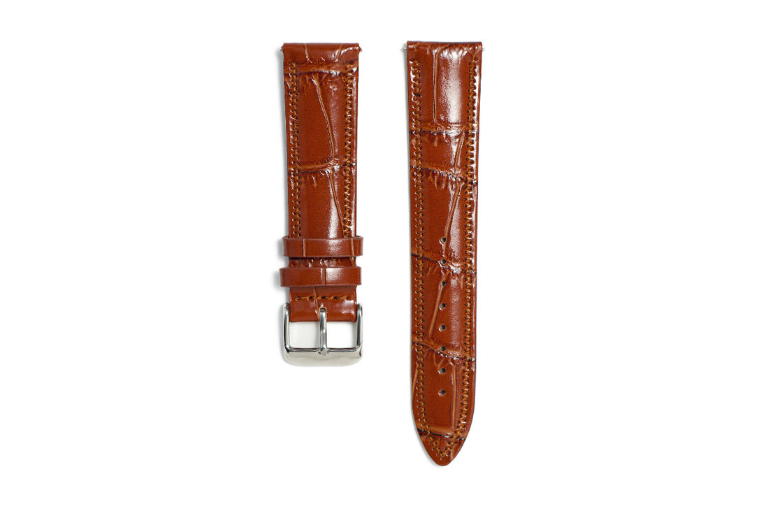 Grotta  Watch Strap Brown Glossy Large Scale Croco