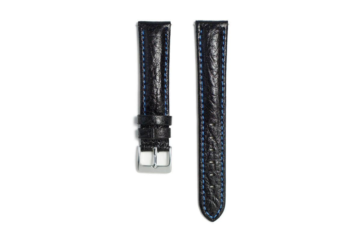 Concorde Black Grained Watch Strap with Le Bleau Stitching