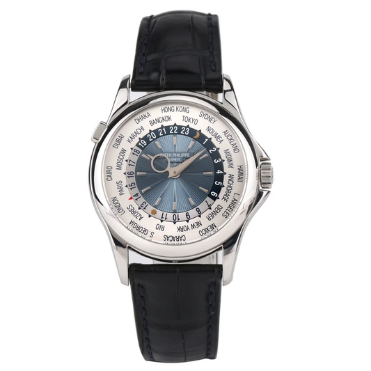 Patek Philippe World Time Platinum MINT discontinued blue guilloche dial 5130P-020 5130P